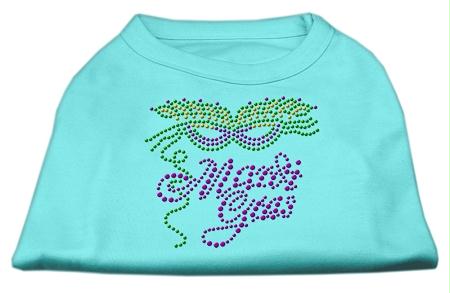 Mardi Gras Rhinestud Shirt Aqua L - 14 Dog Shirt