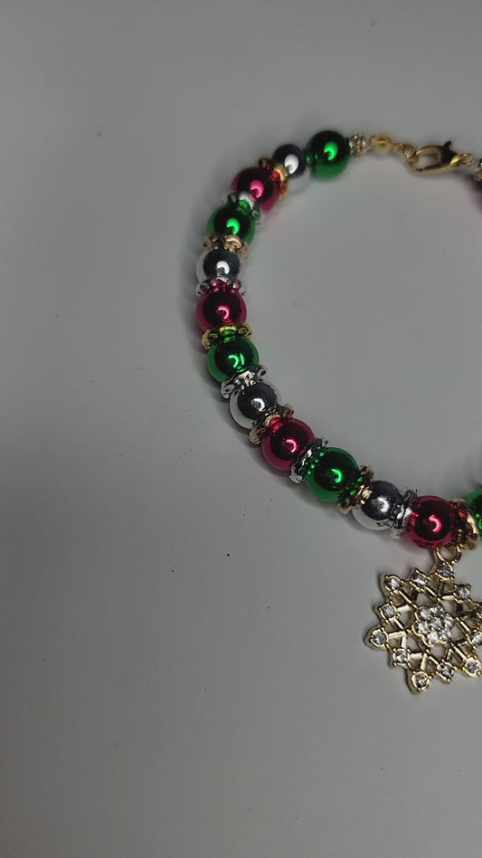 Handmade Beaded Christmas Bracelet with Snowflake Charm