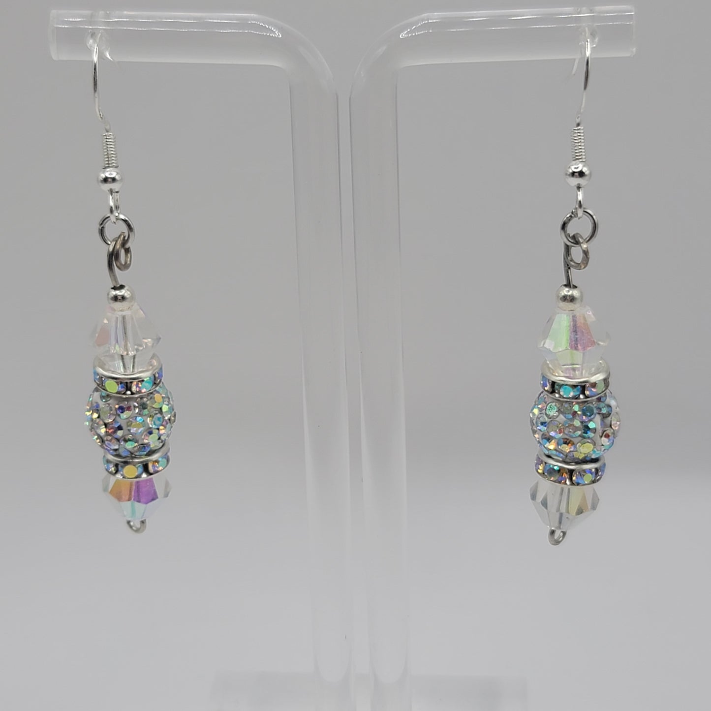 Handmade Clear Crystal and Rhinestone Silver Earrings