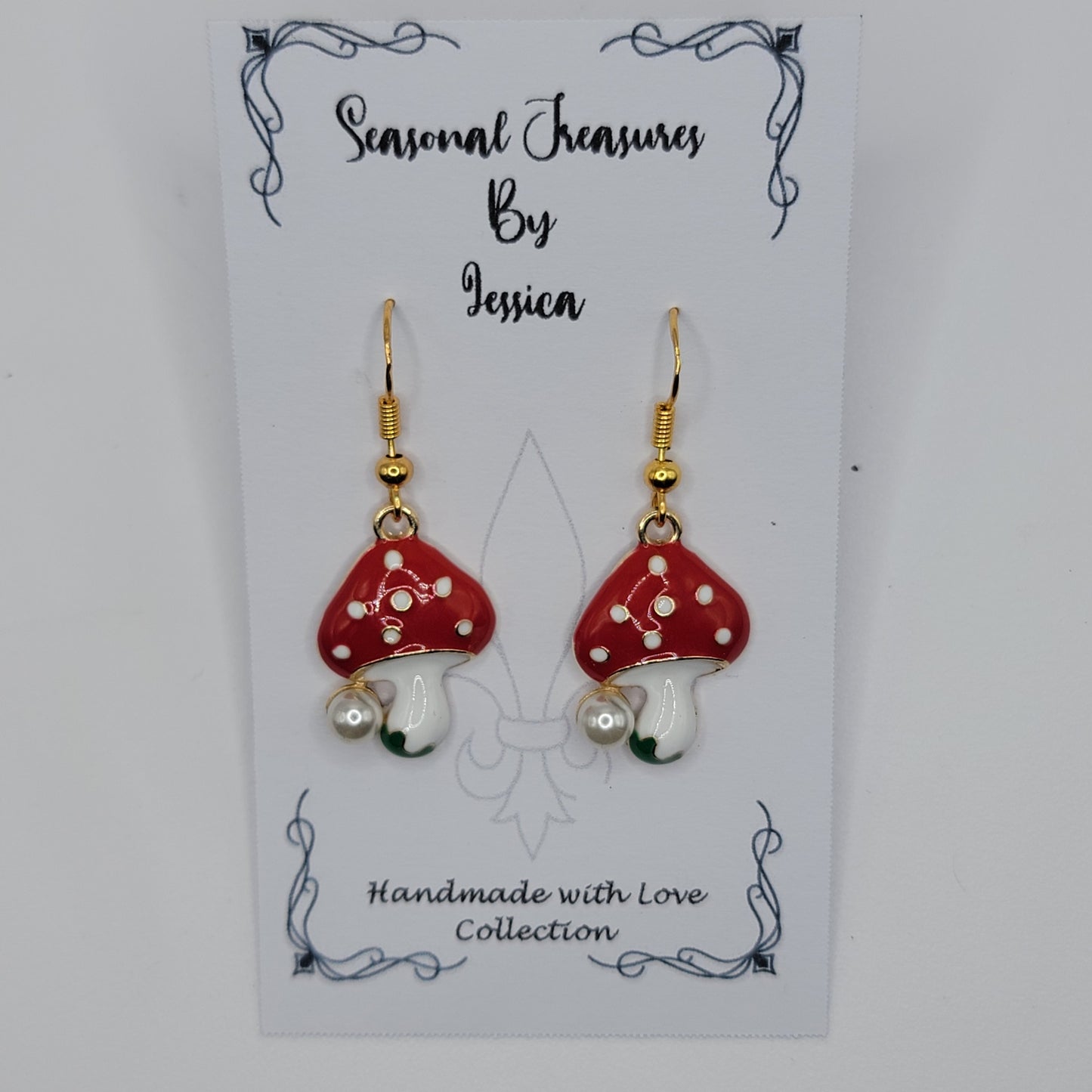 Handmade Mushroom Earrings in Gold Plated Sterling Silver