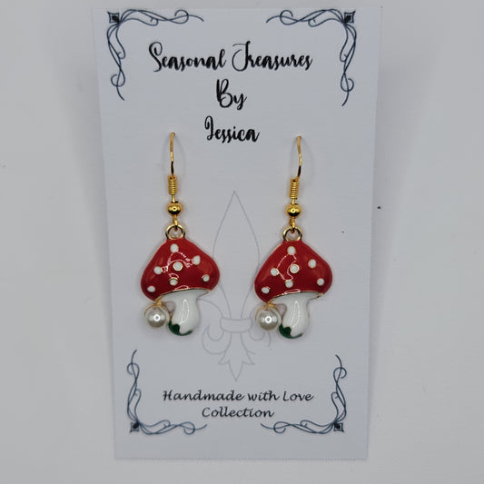 Handmade Mushroom Earrings in Gold Plated Sterling Silver