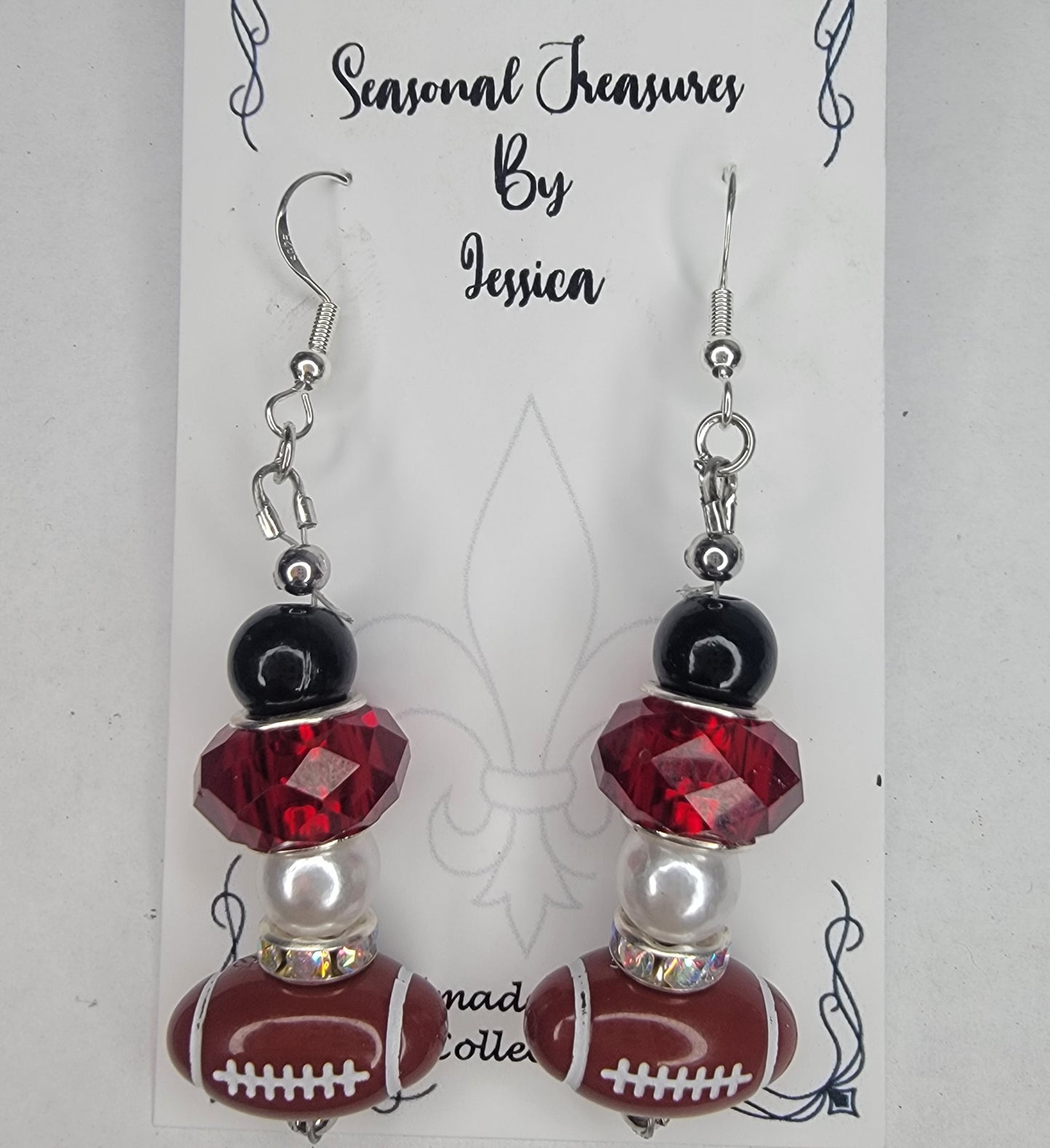 Handmade Red, Black and White Football Earrings