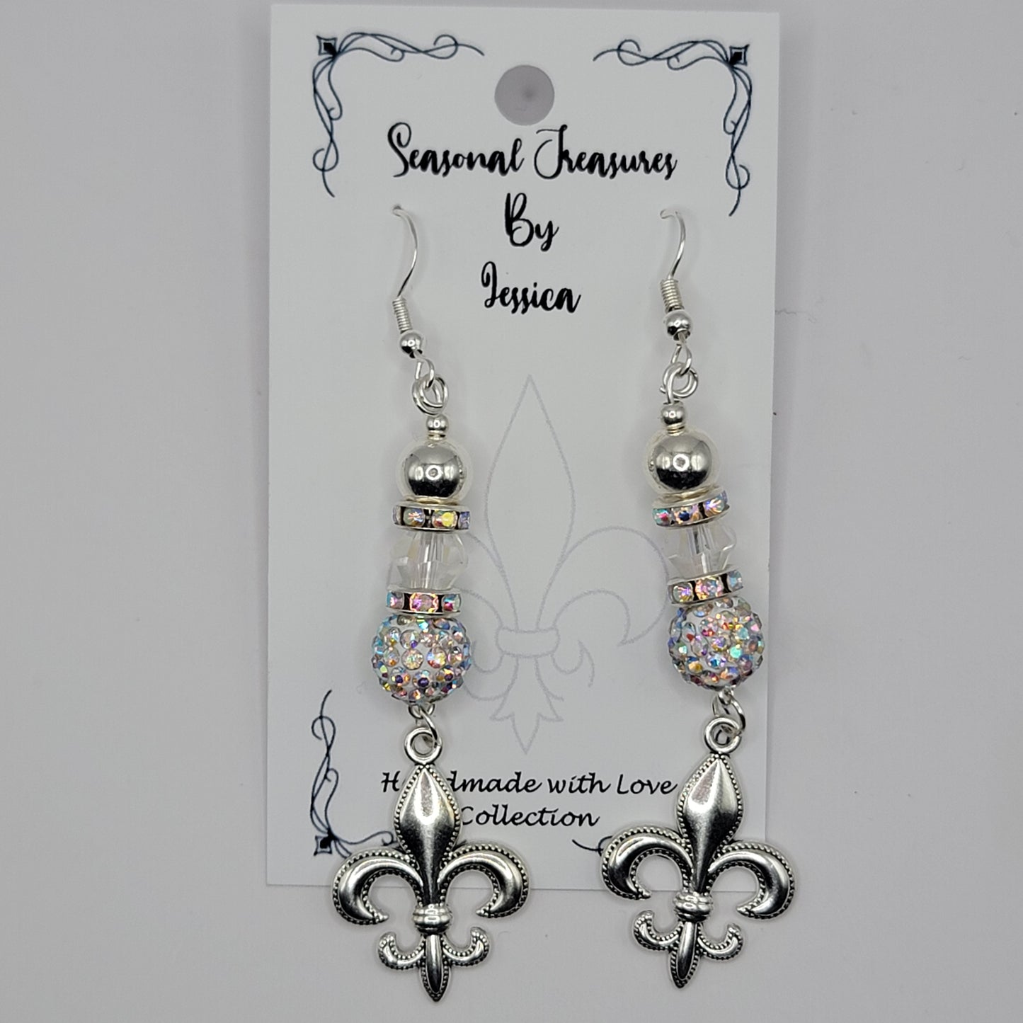 Fleur de Lis Beaded Handmade Dangle Earrings