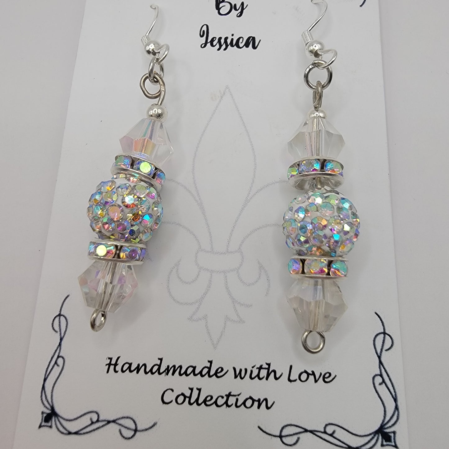 Handmade Clear Crystal and Rhinestone Silver Earrings