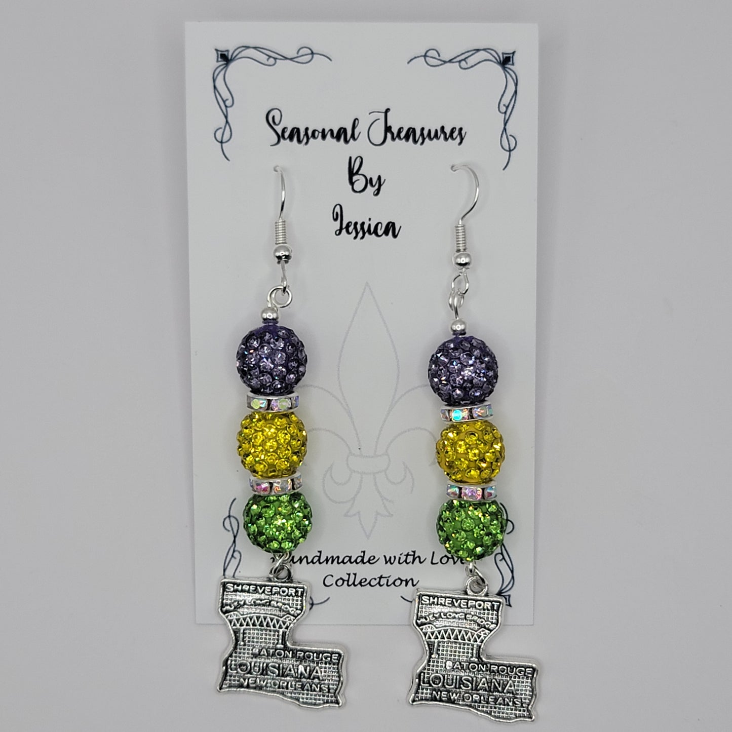 Louisiana Beaded Earrings with Louisiana Charm in silver