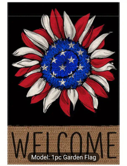 4th of July Sunflower American Flag Welcome Garden Flag