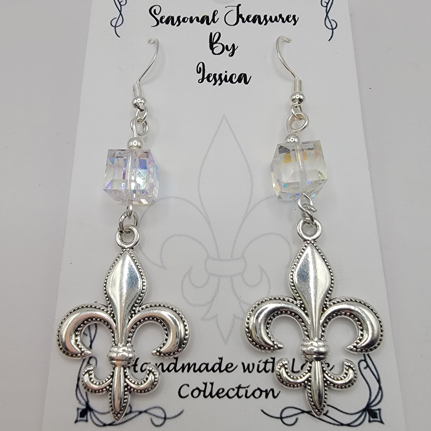 Fleur de Lis Beaded Handmade Dangle Earrings