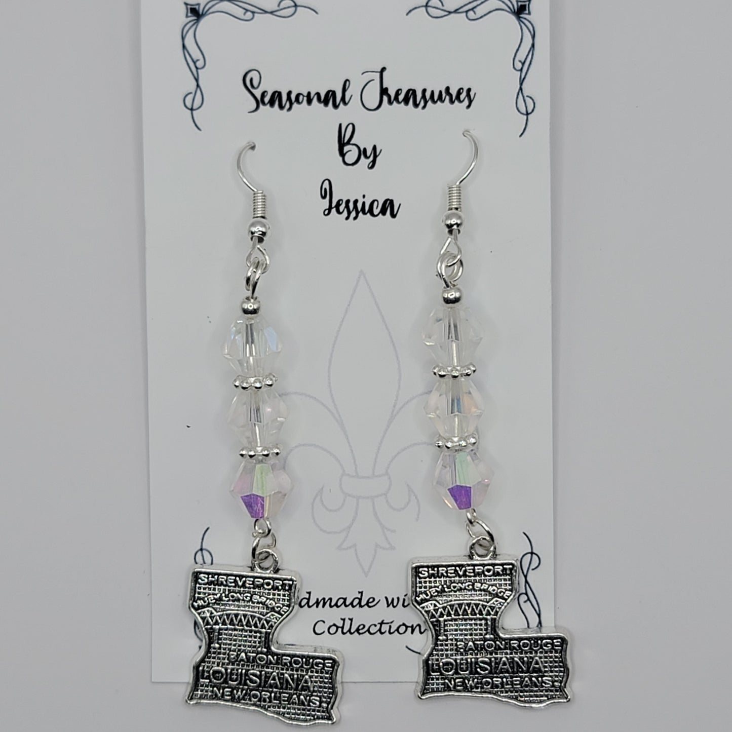 Louisiana Beaded Earrings with Louisiana Charm in silver