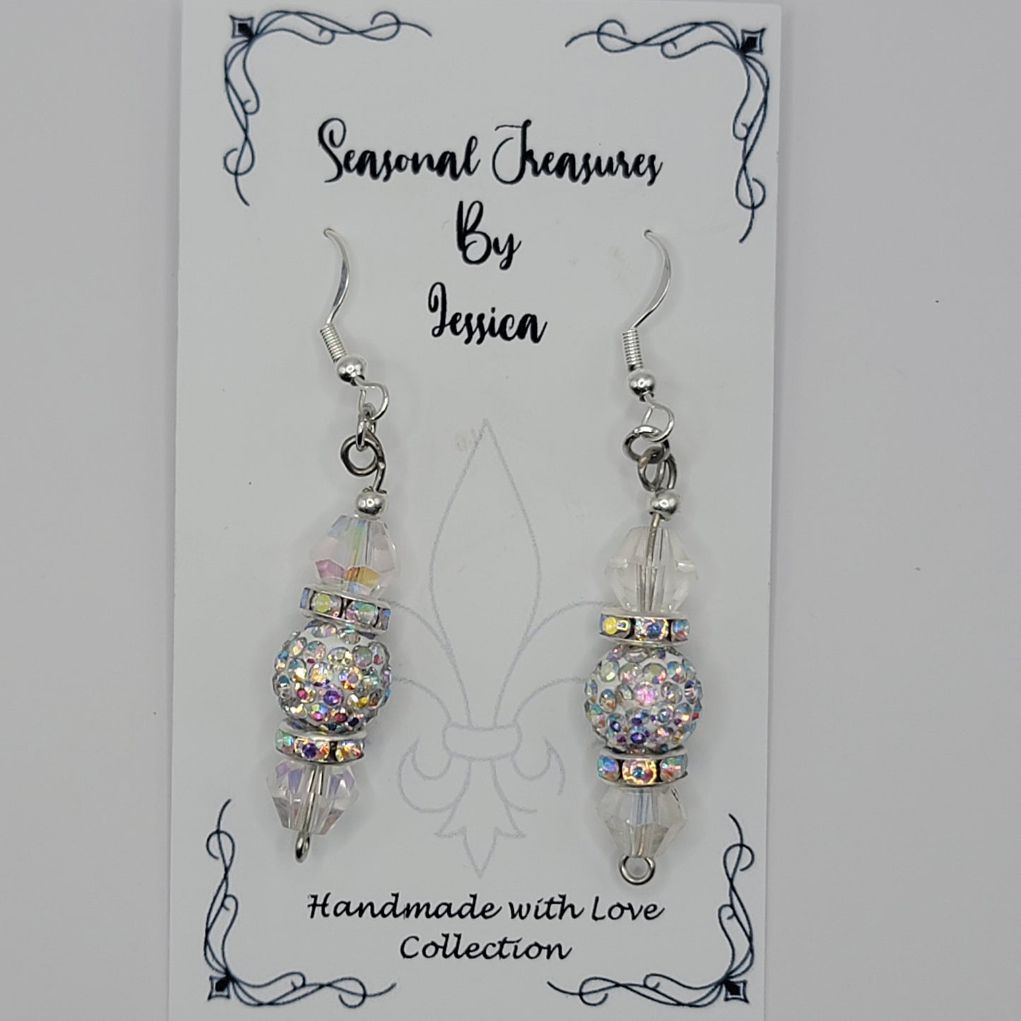 Handmade Clear Crystal and Rhinestone Silver Earrings