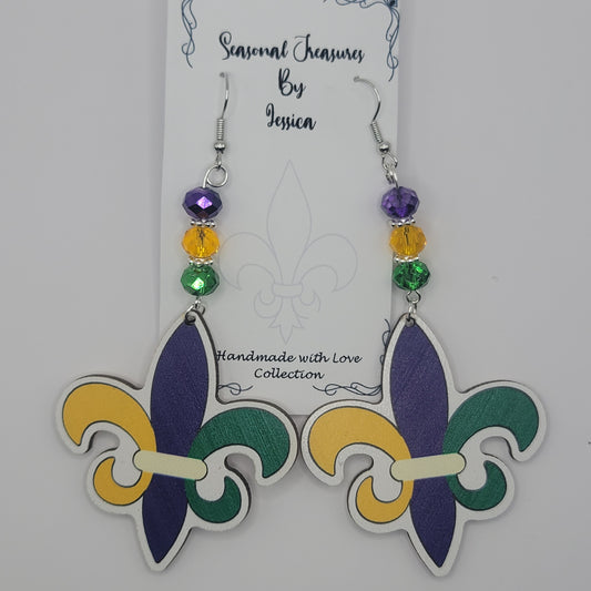 Handmade Fleur de Lis Mardi Gras Earrings