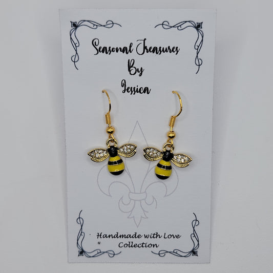 Handmade Bumblebee Earrings in Gold Plated Sterling Silver