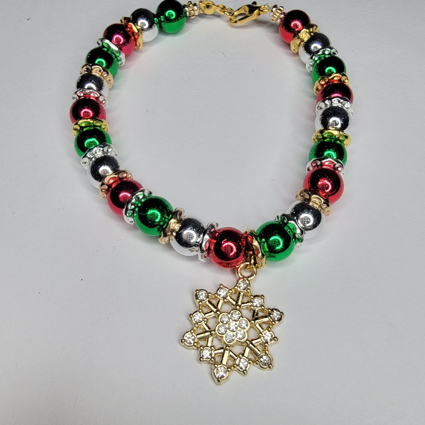 Handmade Beaded Christmas Bracelet with Snowflake Charm