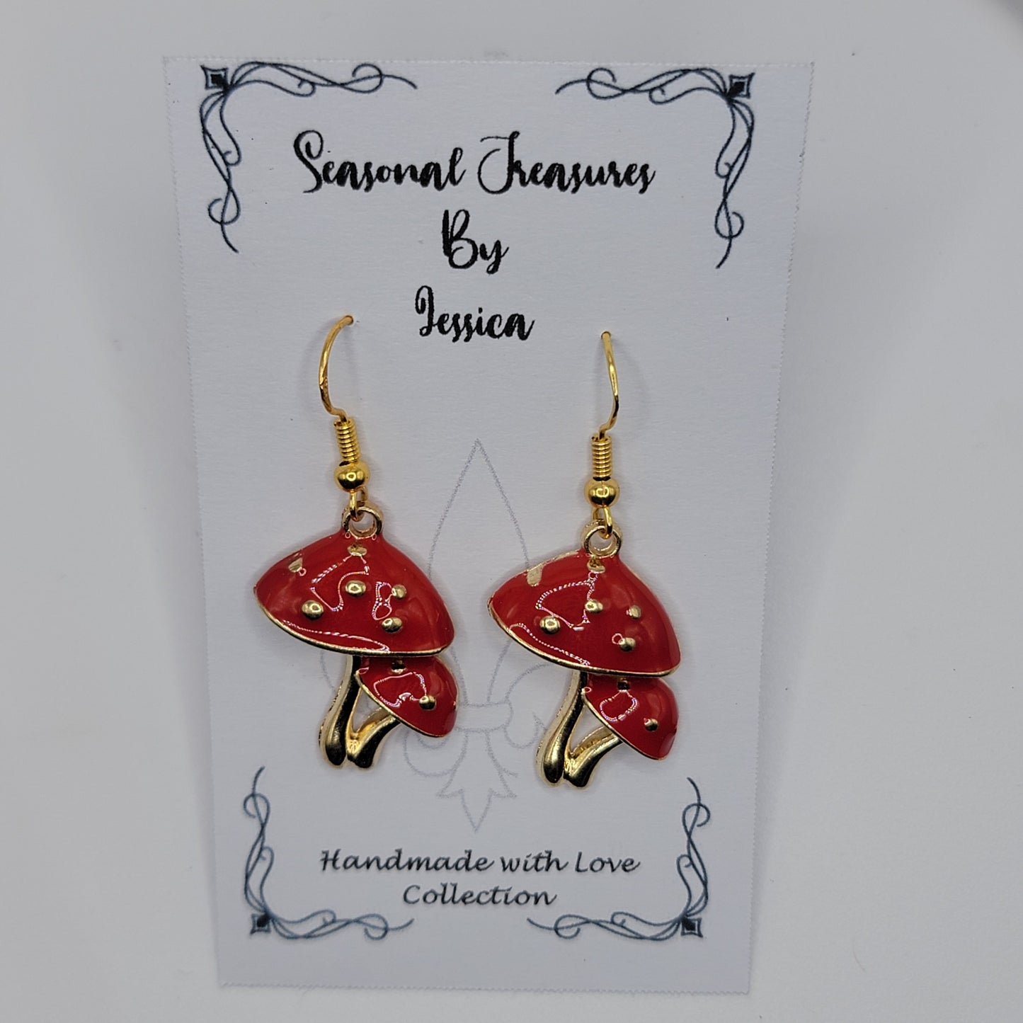 Handmade Mushroom Earrings in Gold Plated Sterling Silver