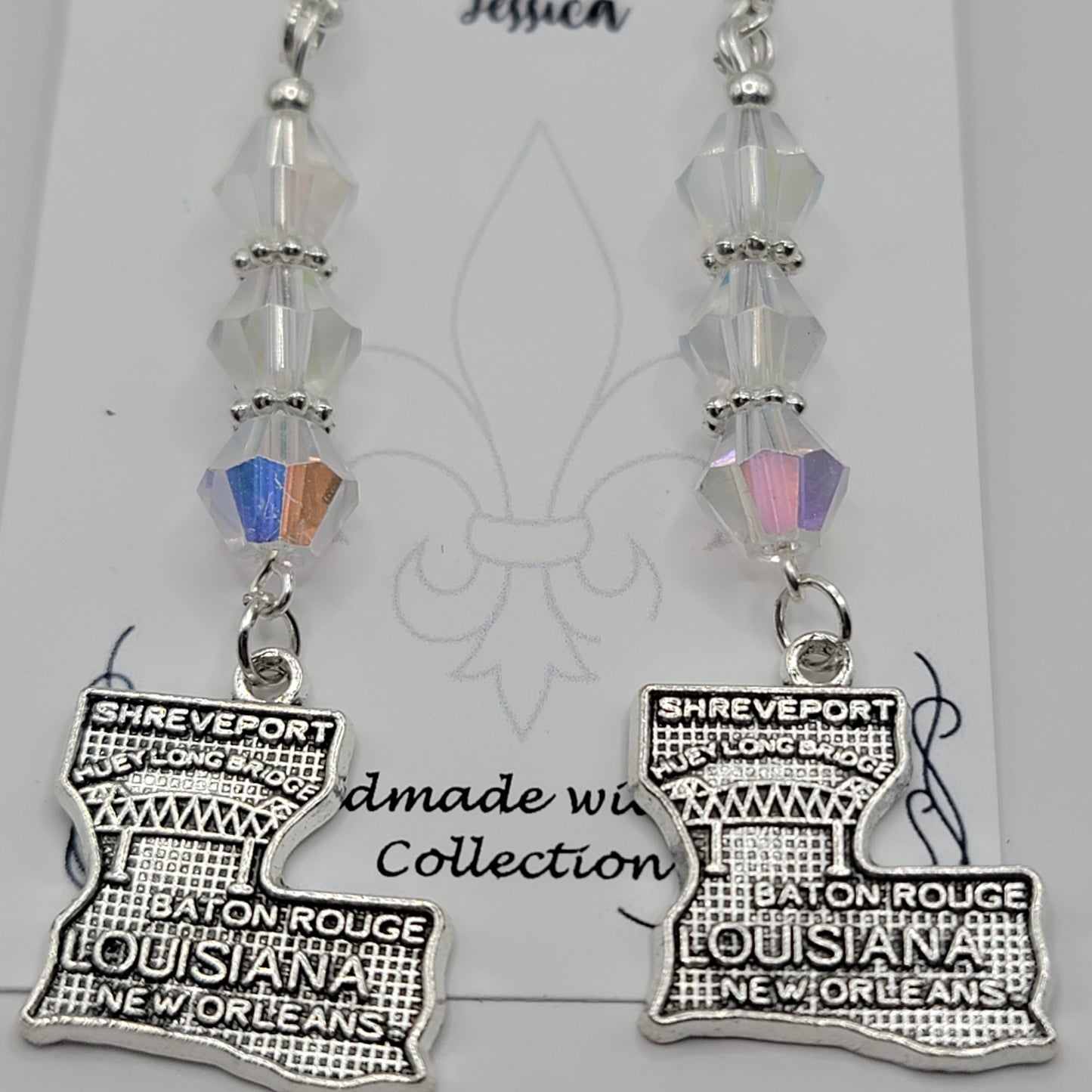 Louisiana Beaded Earrings with Louisiana Charm in silver
