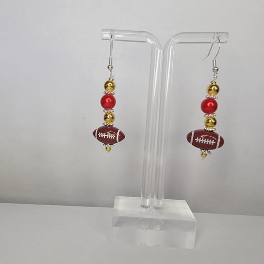 Handmade Red And Gold Football Earrings