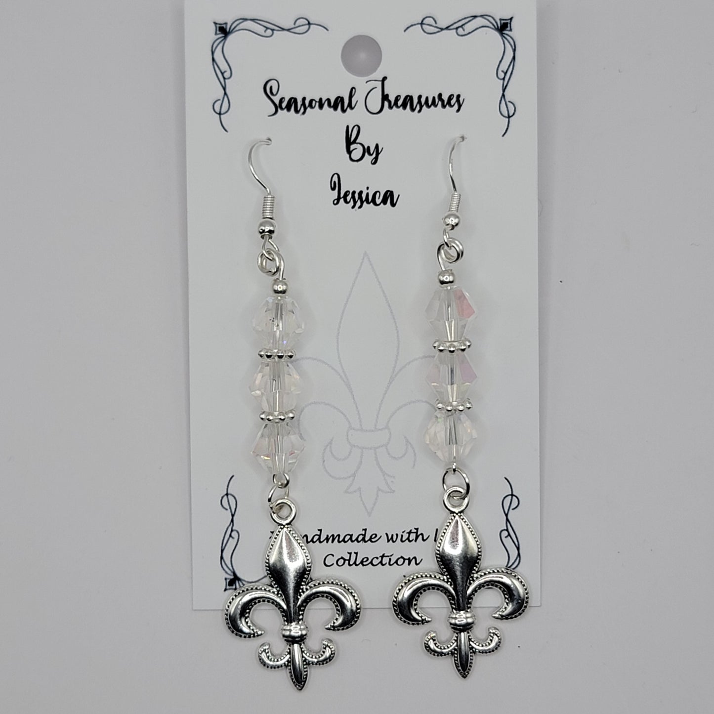 Fleur de Lis Beaded Handmade Dangle Earrings