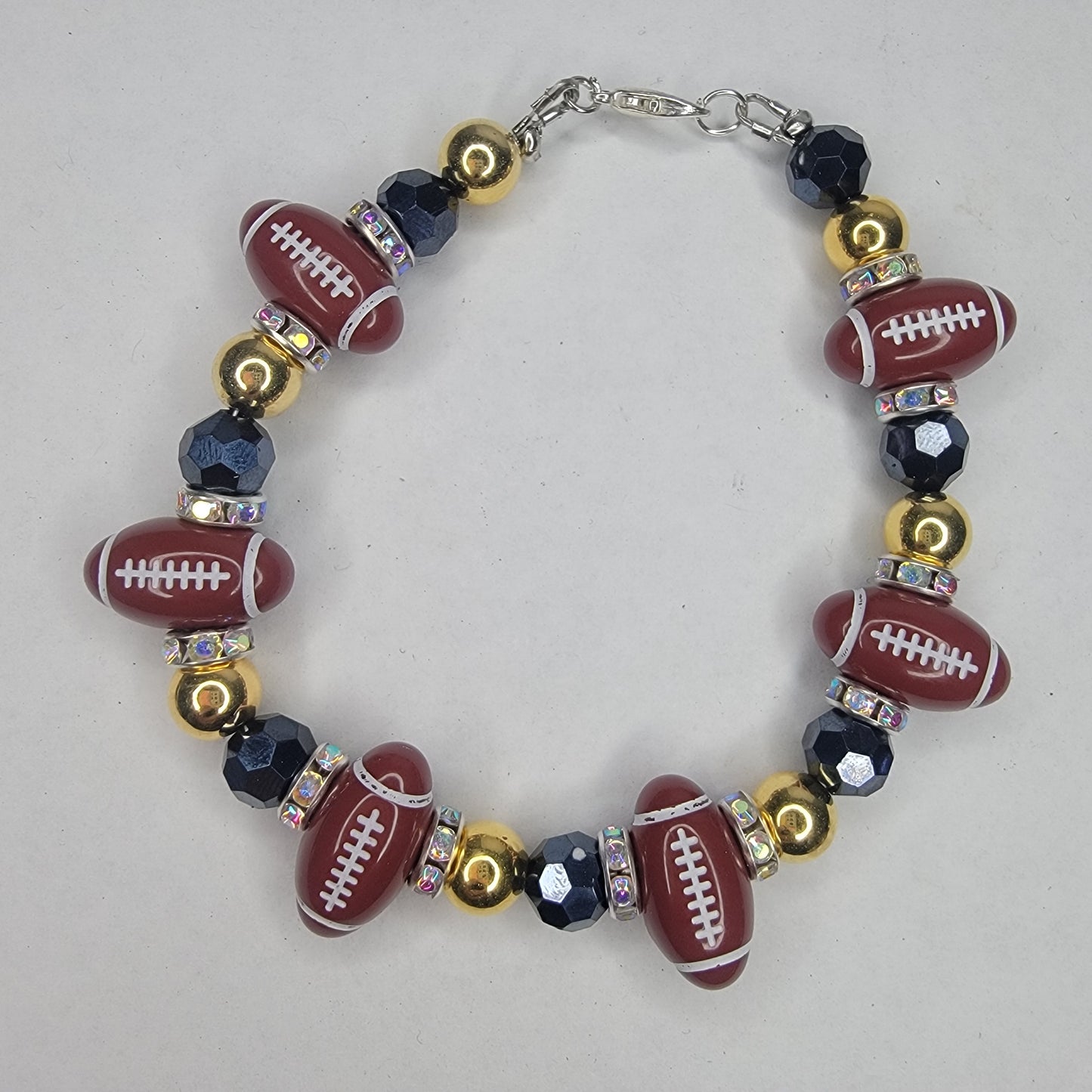 Handmade Beaded Black and Gold Football Bracelet